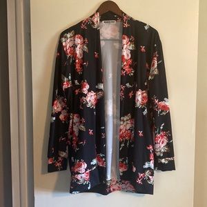 Size XXL Lightweight Open Front Floral Cardigan